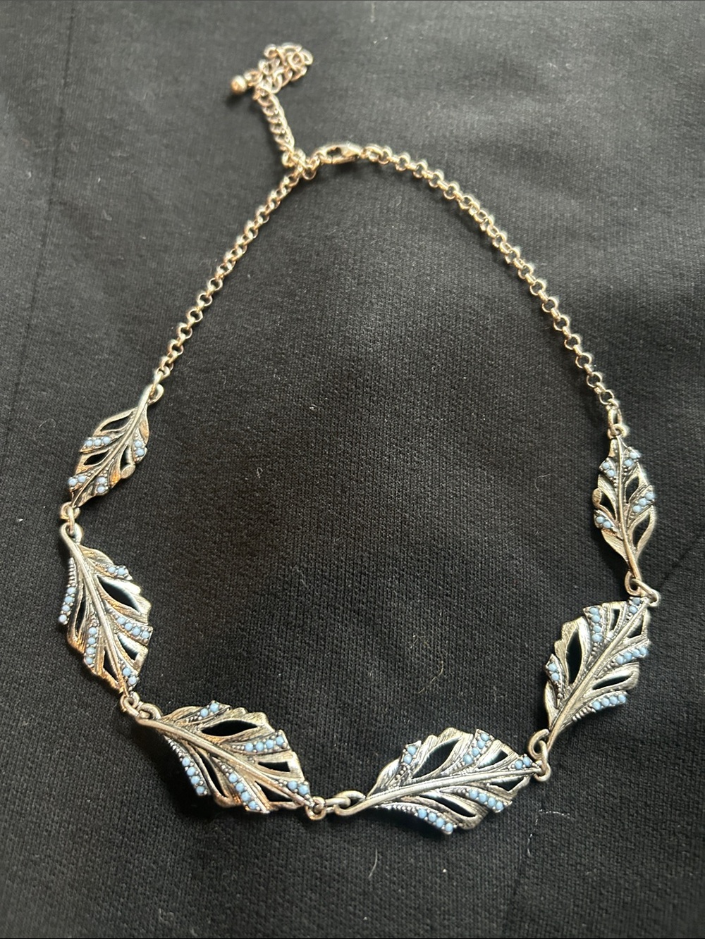 Silver hued Leaf Crystal Accent Necklace - Women's Jewelry